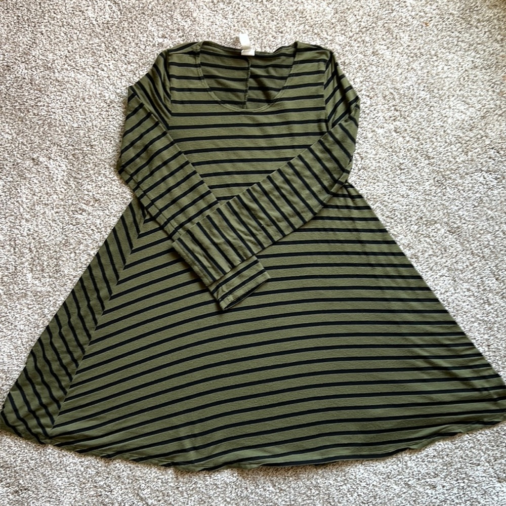 Green and Black Striped Dress